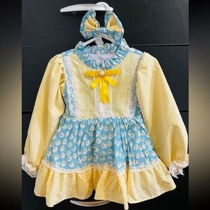 Vintage Yellow and Blue Floral Kids Casual Dress